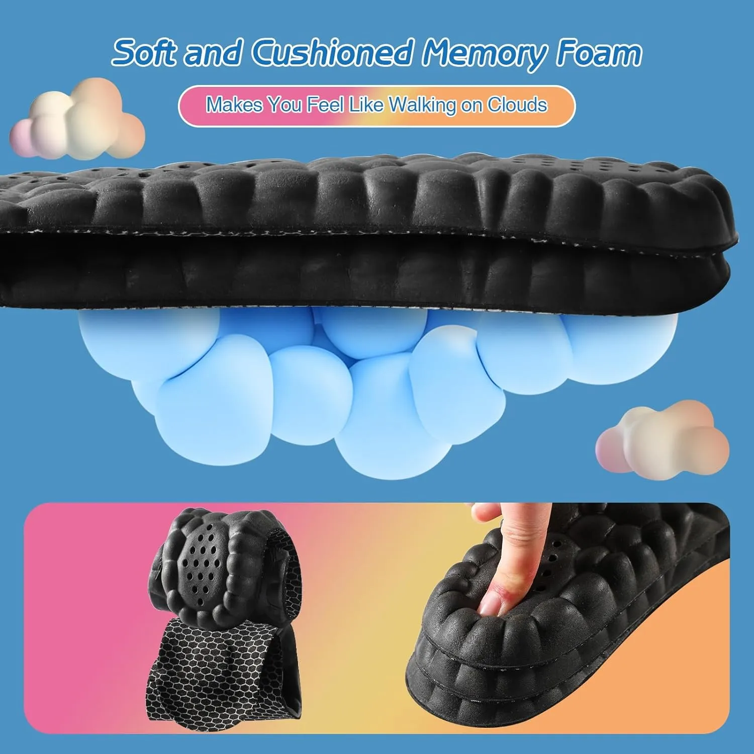 4D Cloud-Soft Comfort Soles for Men - Memory Foam Steppers Insoles with Graphene-Infused Fabric - Arch Support Trim to Fit Insoles for Enhanced Foot Comfort and Fatigue Relief (US M 5-7.5)