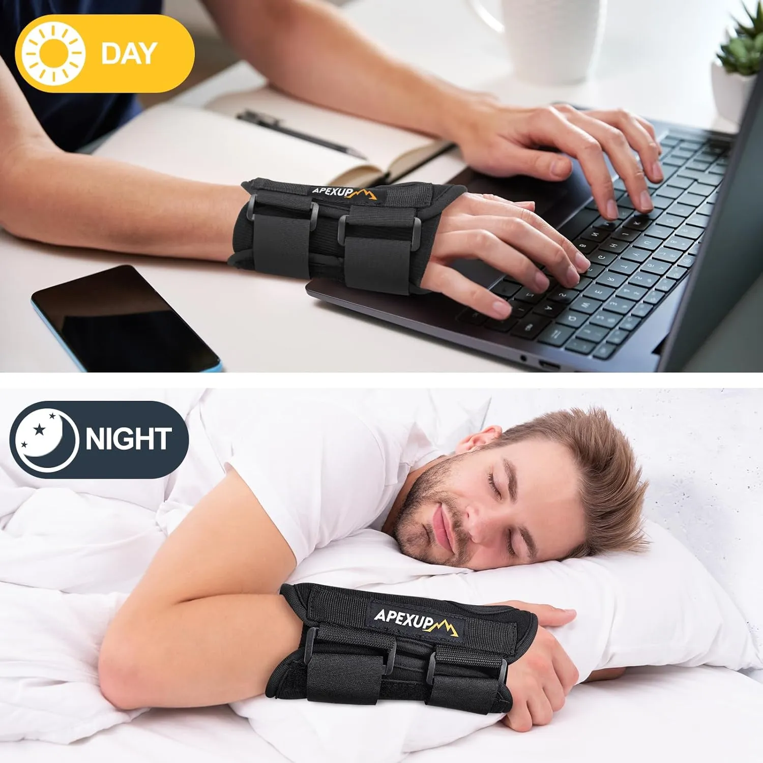 APEXUP Wrist Brace for Carpal Tunnel, Night Pain Relief Hand Brace with Adjustable Wrist Wraps and Splint for Men and Women, Ideal for Tendonitis, Arthritis, and Sprains (M, Right)