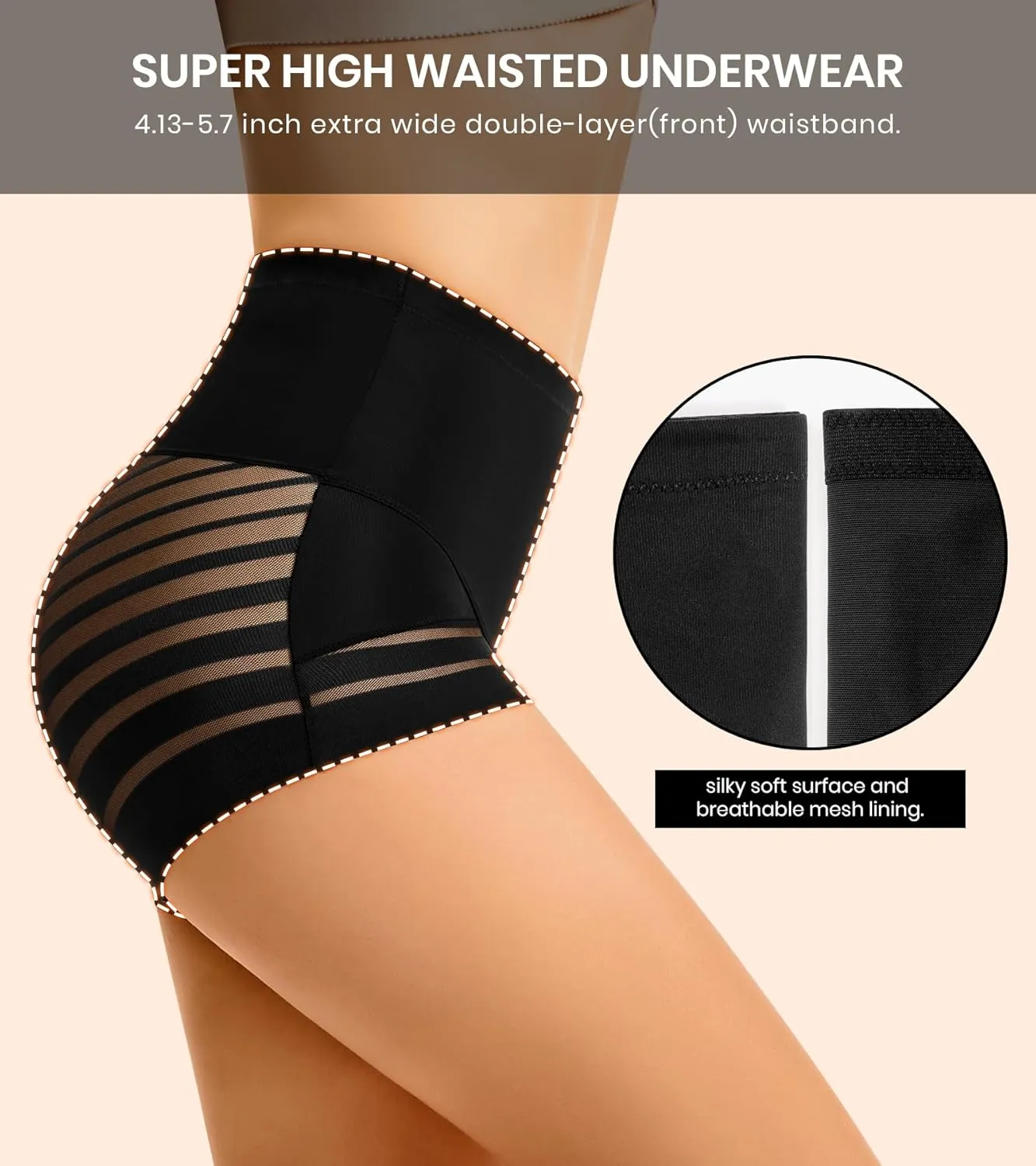 ASIMOON Tummy Control Boyshorts Underwear for Women Stretch High Waisted Shapewear Sexy Mesh No Show Panties for Ladies