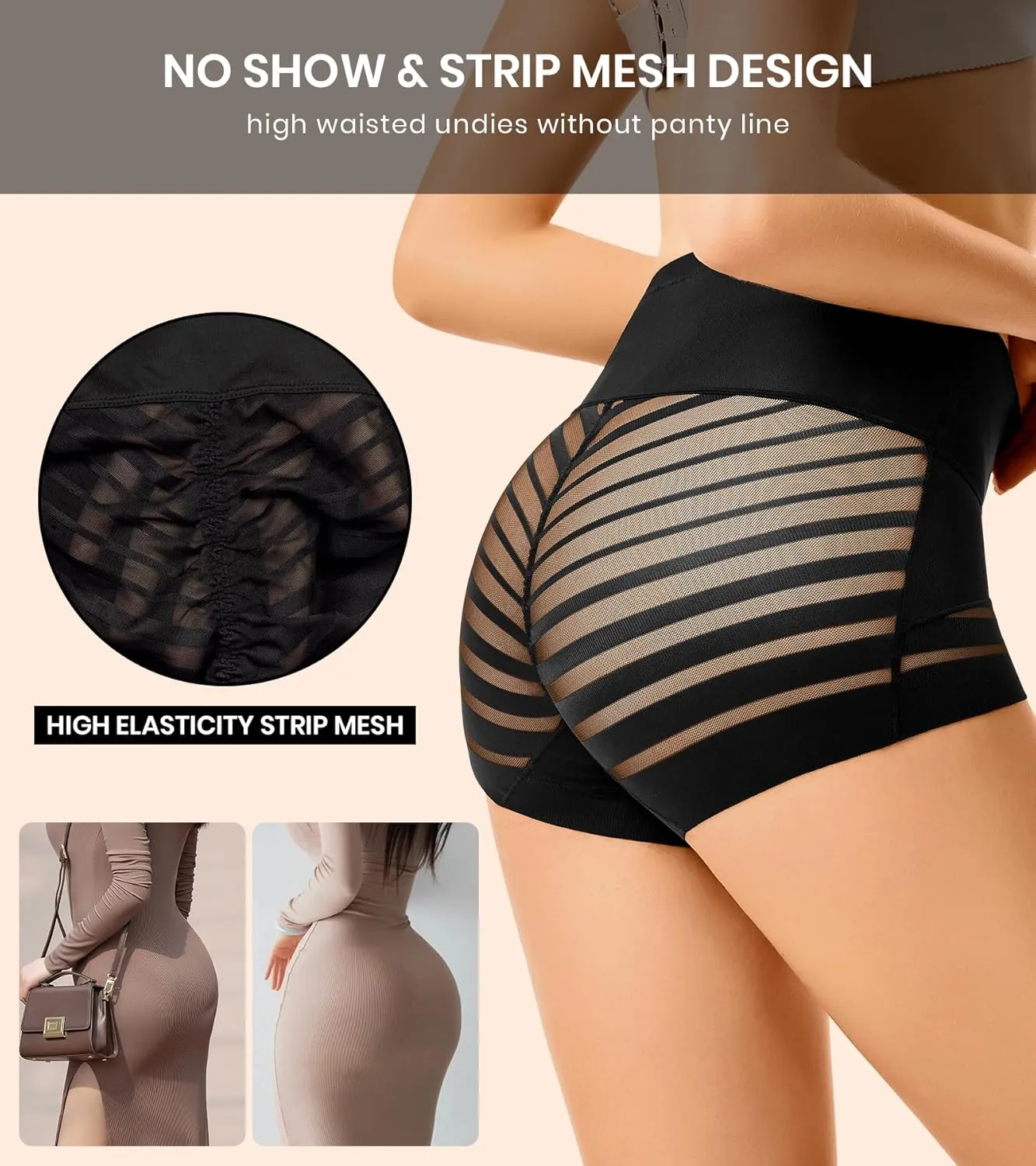 ASIMOON Tummy Control Boyshorts Underwear for Women Stretch High Waisted Shapewear Sexy Mesh No Show Panties for Ladies