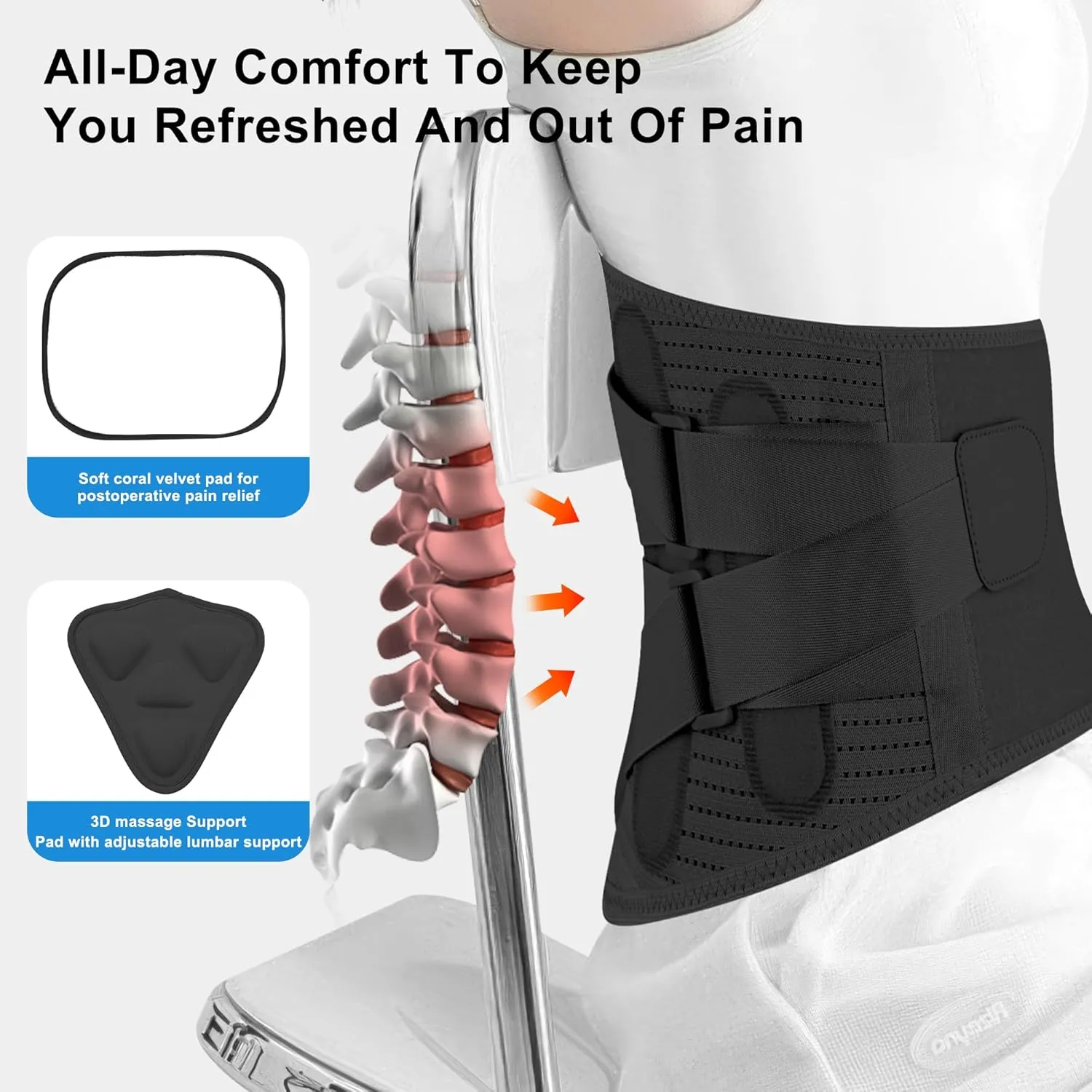 Back Brace for Lower Back Pain Relief for Women Adjustable Lumbar Support Belt Breathable Mesh for Herniated Disc,Sciatica,Scoliosis with Removable 3D Pad Home Work Sports