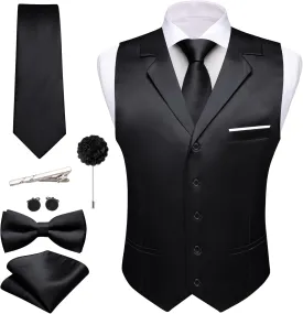 Barry.Wang Mens Satin Formal Suit Vest Tie Bowtie Set 8PC Lapel Collar Casual Slim Fit Waistcoat Wedding Party Tuxedo