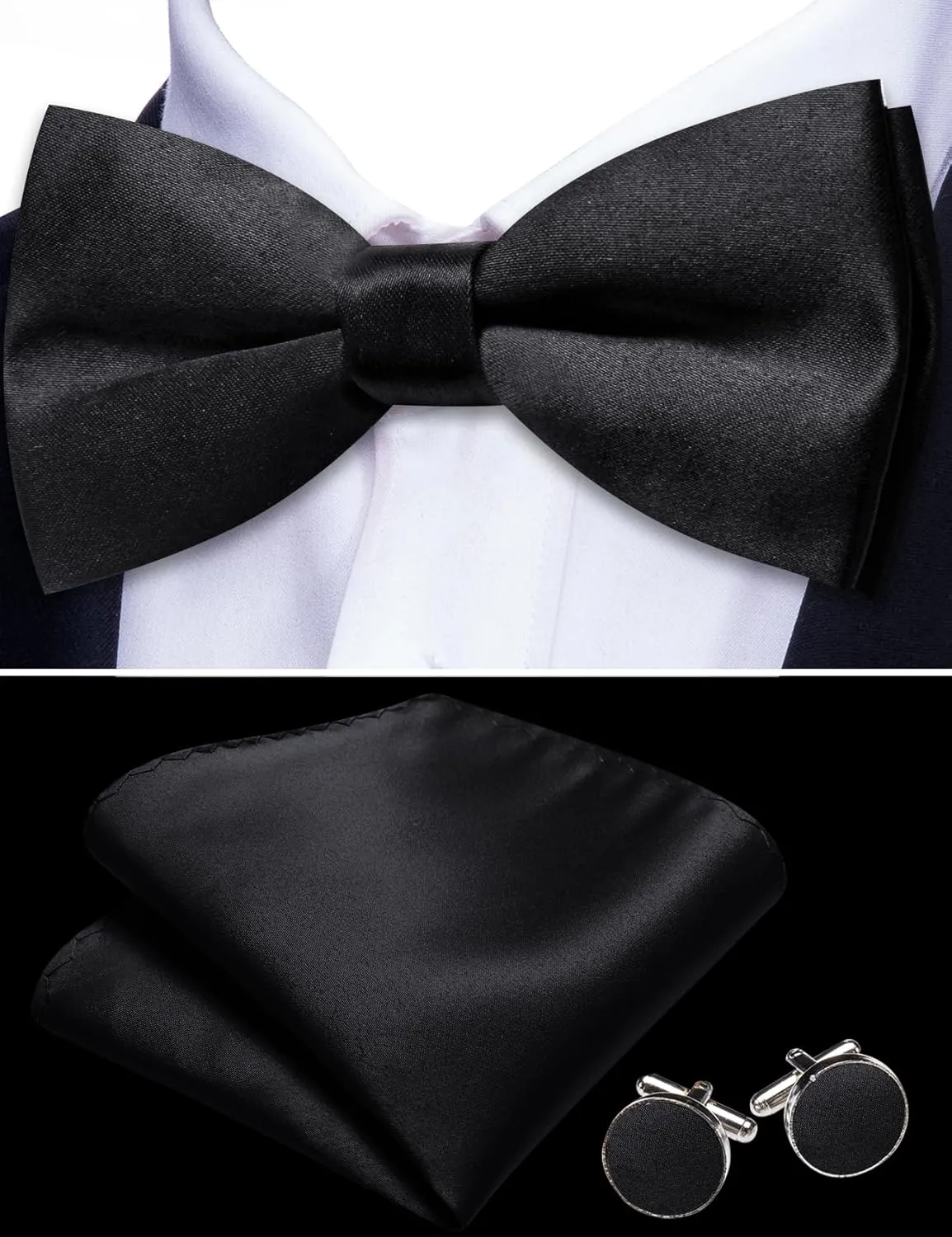 Barry.Wang Mens Satin Formal Suit Vest Tie Bowtie Set 8PC Lapel Collar Casual Slim Fit Waistcoat Wedding Party Tuxedo