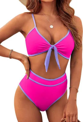 Blooming Jelly Womens High Waisted Bikini Set Tie Knot High Rise Two Piece Swimsuits Bathing Suits