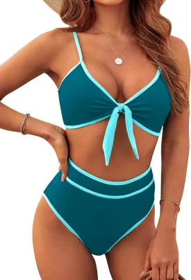 Blooming Jelly Womens High Waisted Bikini Set Tie Knot High Rise Two Piece Swimsuits Bathing Suits