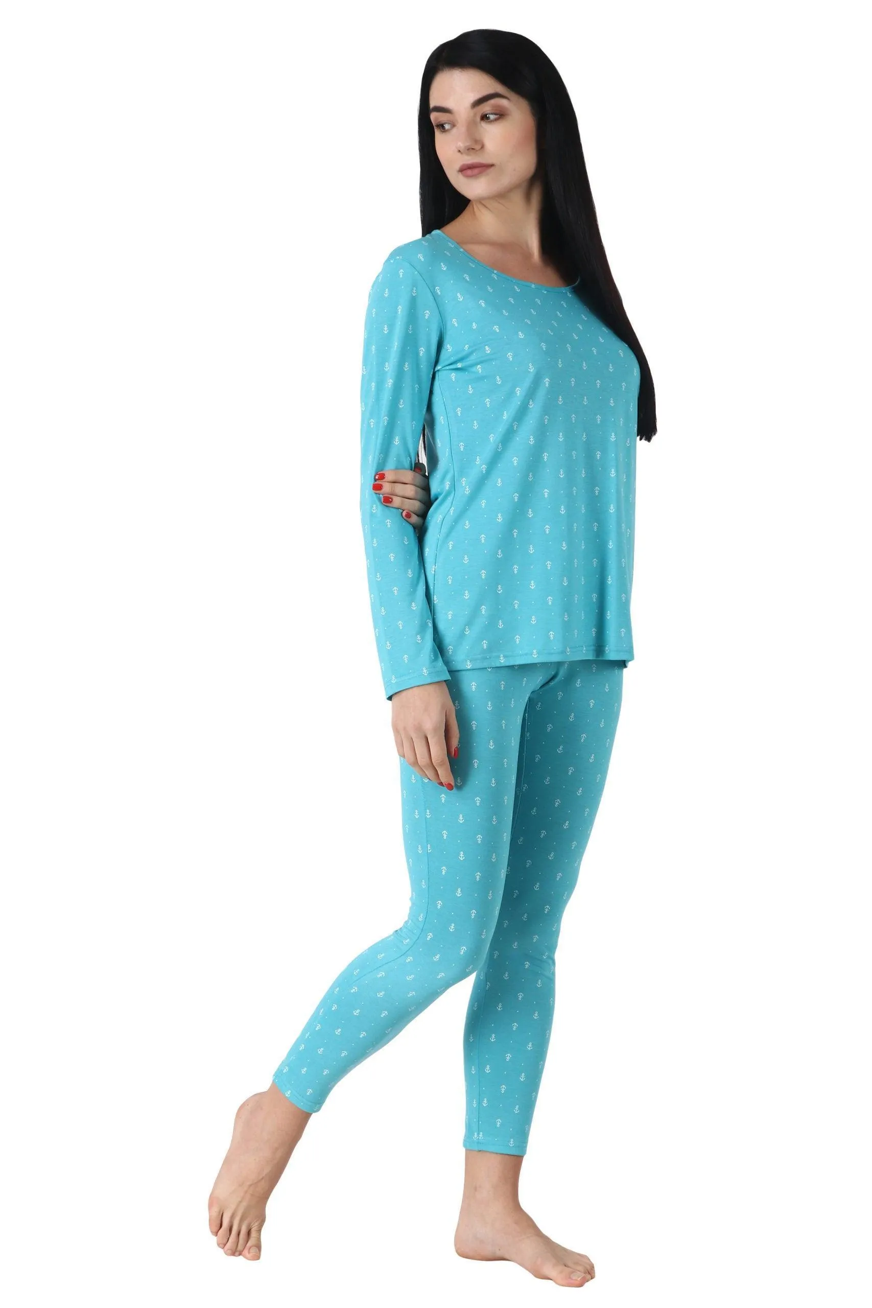 Blue Anchor All Over Printed Night Suit Set