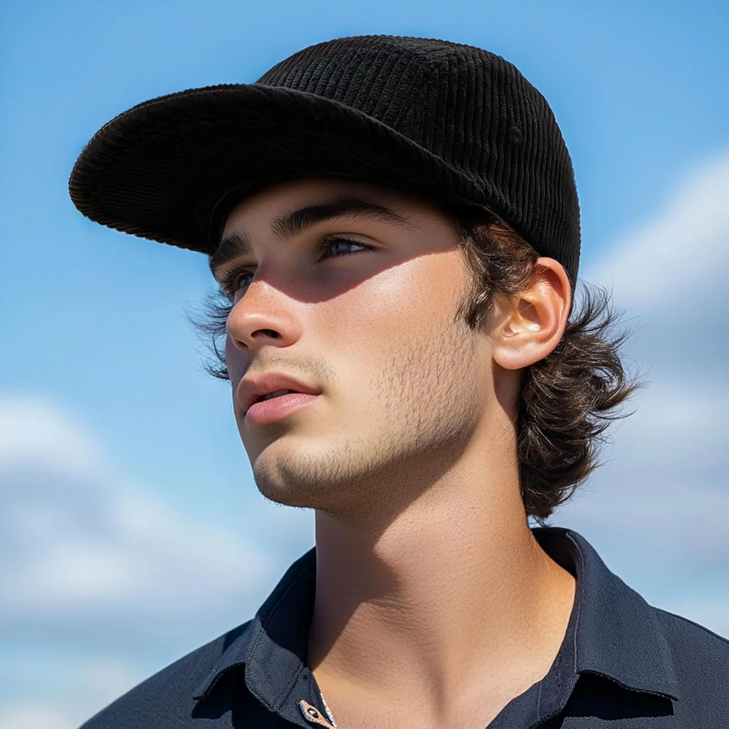 CLAPE Snapback 5 Panel Baseball Cap, Corduroy Breathable Flat Brim Trucker Hat Adjustable Unstructured Dad Hat Ball Caps