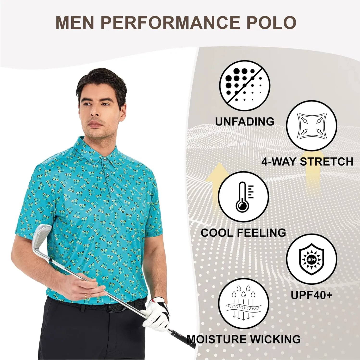 Damipow Premium Golf Shirts for Men Dry Fit Performance Polo Short Sleeve Collared Shirt