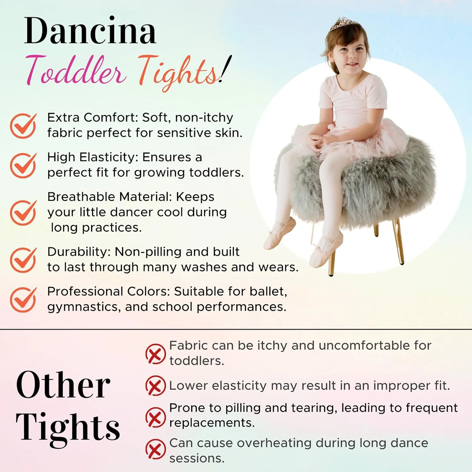 Dancina Ballet Tights for Toddler Girls  Tights for Dance Class, Recitals & Everyday Wear  Soft, Stretchy, Durable