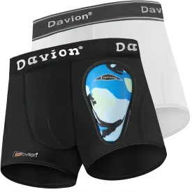 Davion 2-Pack Boys Underwear with 1 Soft Protective Athletic Cup Youth Briefs for Football, Baseball, Lacrosse