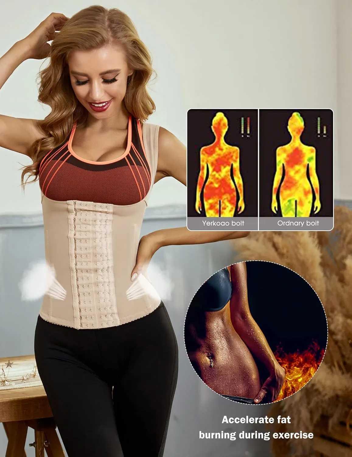Ekouaer Women's Underbust Corset Waist Trainer Cincher Steel Boned Body Shaper Tummy Fat Burner S-4XL
