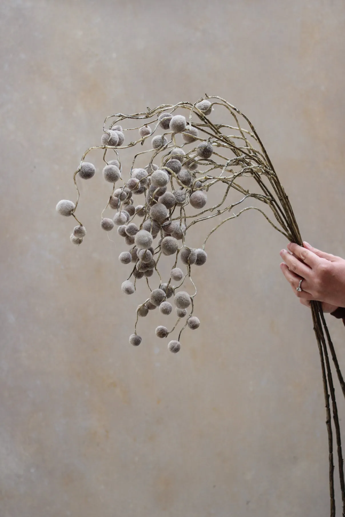 Faux Soft Brown Pom Pom Willow Spray