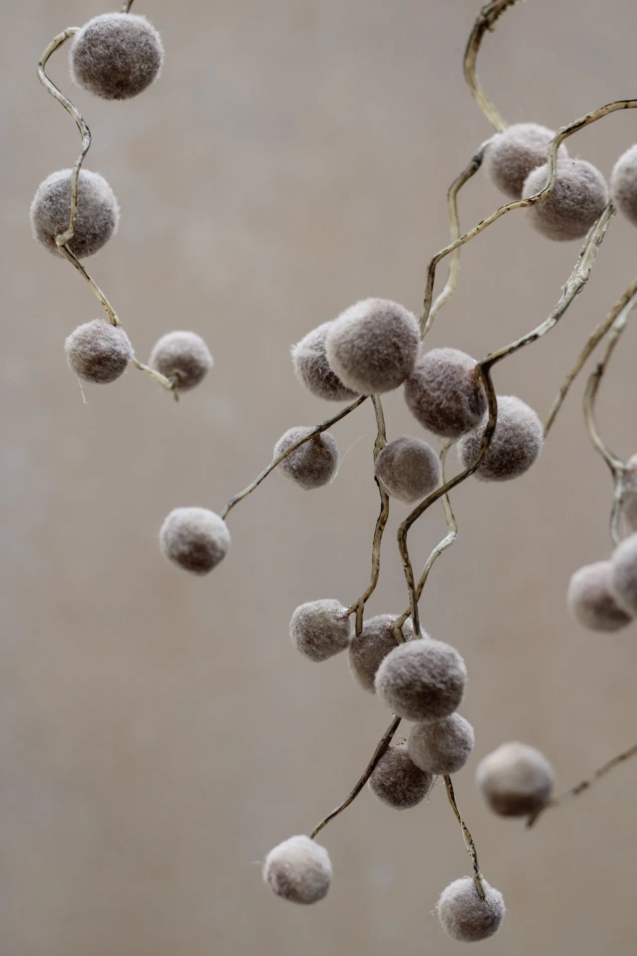 Faux Soft Brown Pom Pom Willow Spray