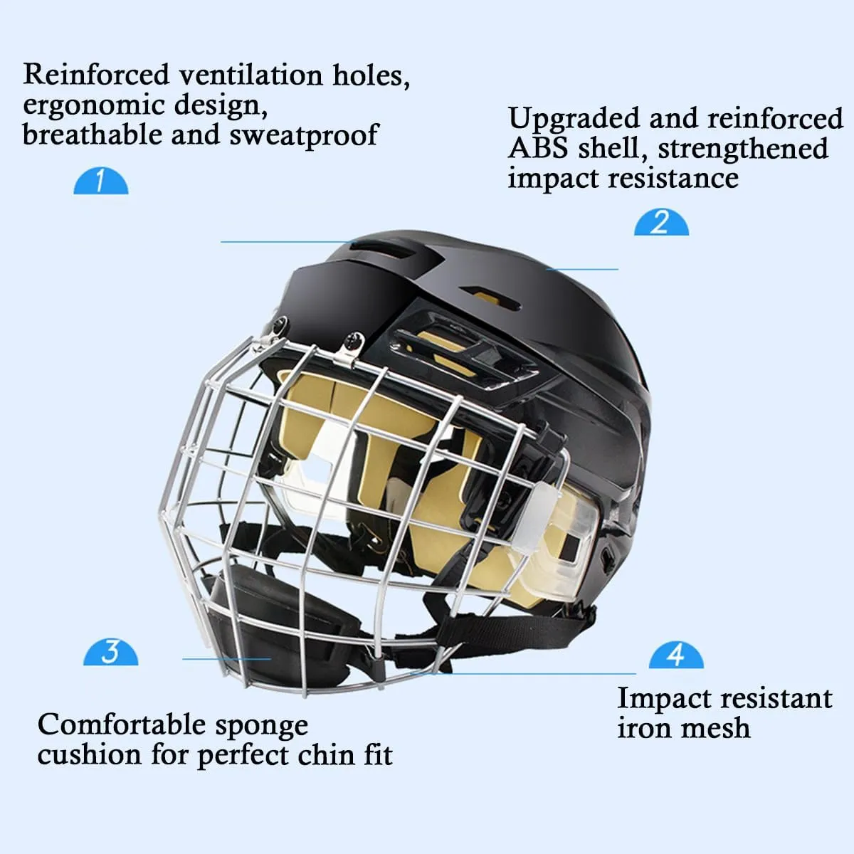 Ice Hockey Helmet Breathable Hockey Helmet with Cage for Youth Adult