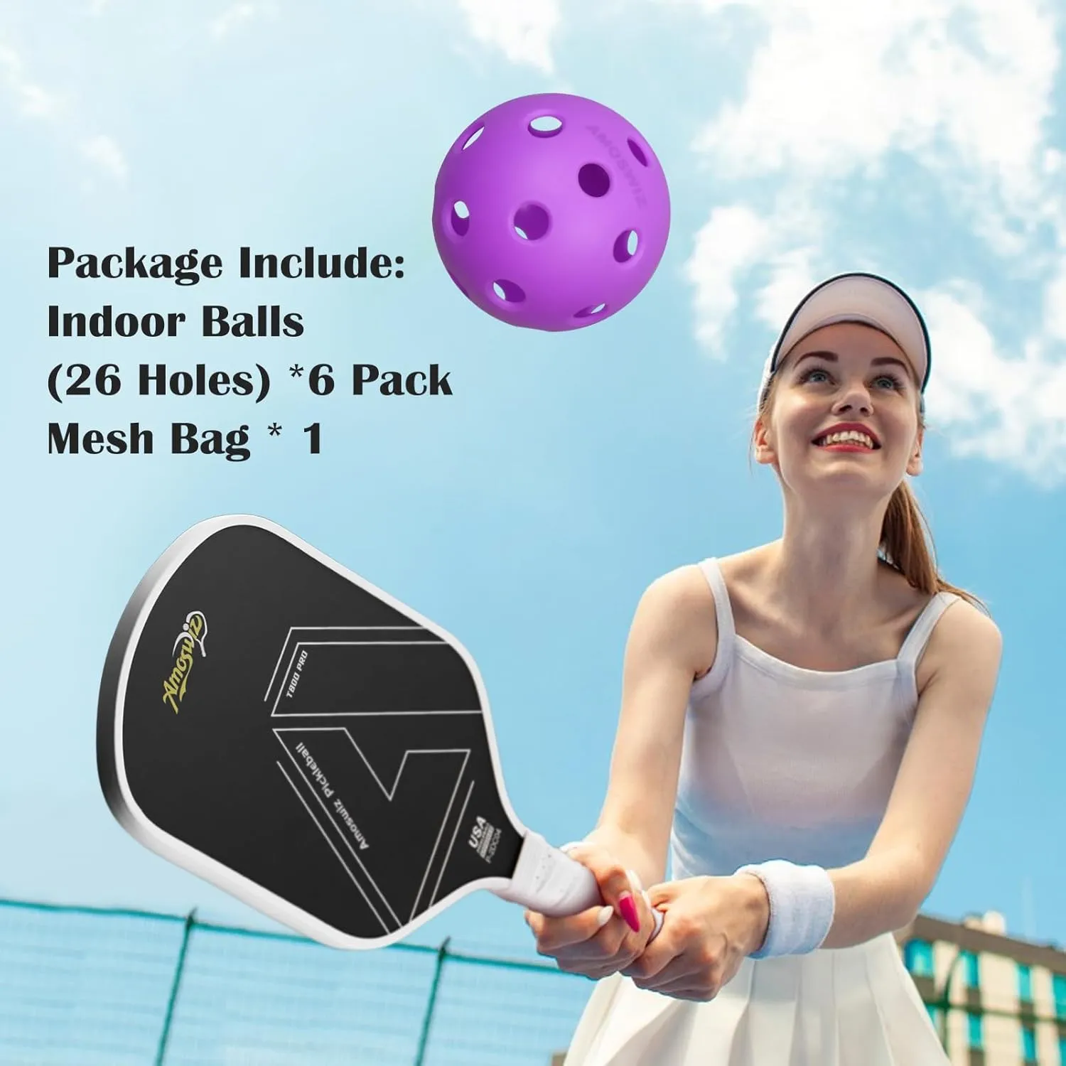 Indoor Pickleball Balls, 6 Pack of 26 Holes Pickleballs, Indoor Pickleballs Set, High Visibility Durable Pickle Balls for Training and Tournament