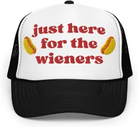 Just Here for The Wieners Foam Trucker Hat Embroidered 4th of July Baseball Hat Independence Day Gifts Funny Hot Dog Hats
