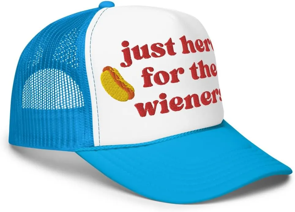 Just Here for The Wieners Foam Trucker Hat Embroidered 4th of July Baseball Hat Independence Day Gifts Funny Hot Dog Hats