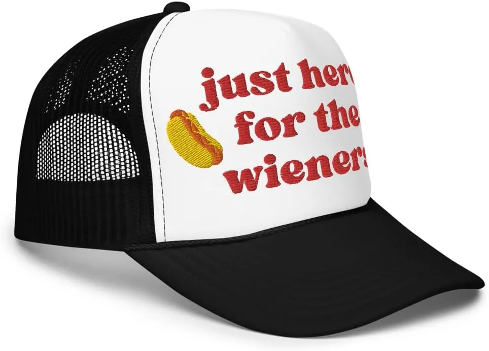 Just Here for The Wieners Foam Trucker Hat Embroidered 4th of July Baseball Hat Independence Day Gifts Funny Hot Dog Hats