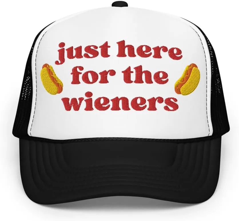 Just Here for The Wieners Foam Trucker Hat Embroidered 4th of July Baseball Hat Independence Day Gifts Funny Hot Dog Hats