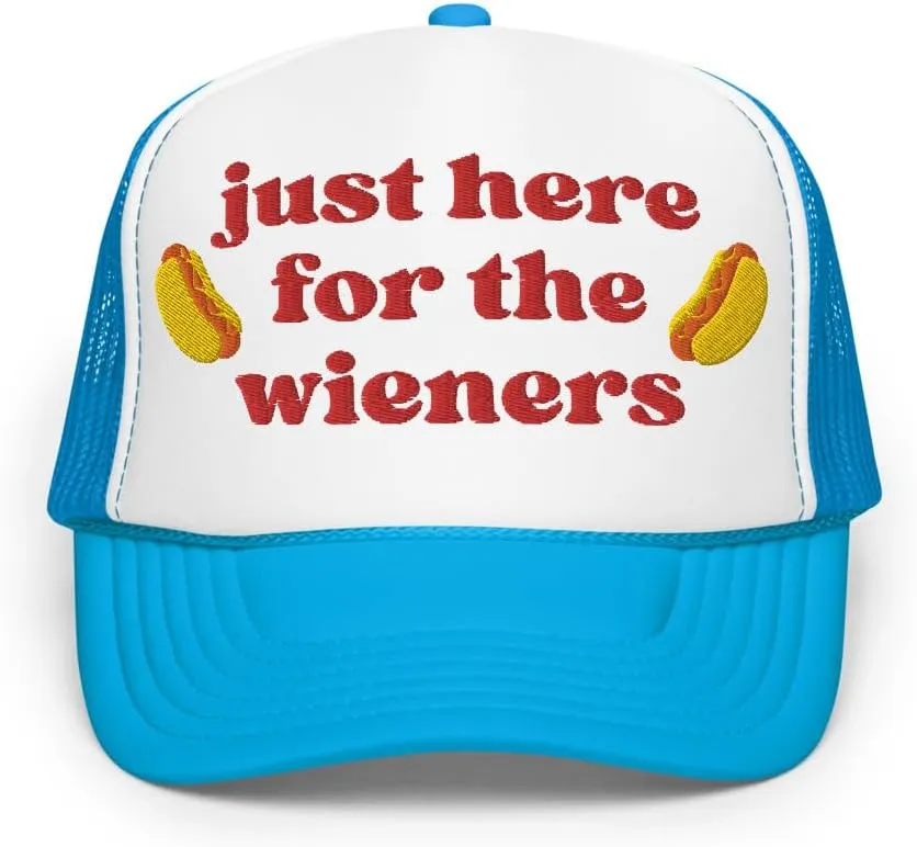 Just Here for The Wieners Foam Trucker Hat Embroidered 4th of July Baseball Hat Independence Day Gifts Funny Hot Dog Hats