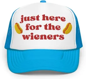 Just Here for The Wieners Foam Trucker Hat Embroidered 4th of July Baseball Hat Independence Day Gifts Funny Hot Dog Hats