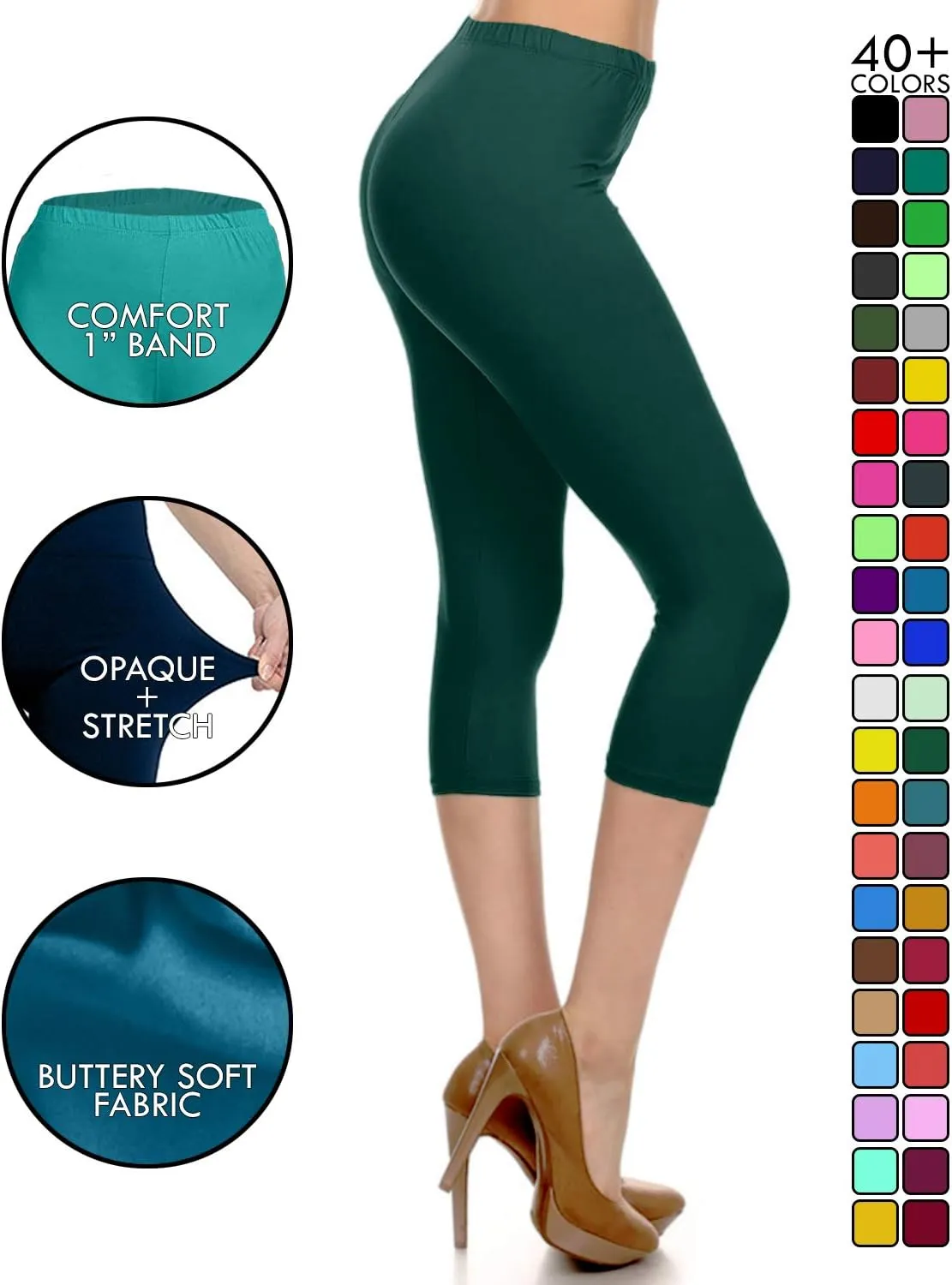 Leggings Depot Women's High Waist Leggings Soft 1 Waistband Solid Pants - Regular, Plus, 1X3X, 3X5X