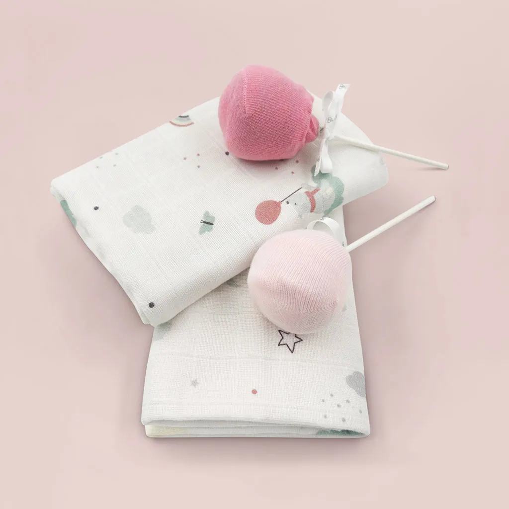 Little Love Muslins and Socks New Baby Gift Set, Pink