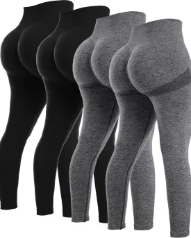 NORMOV 4 Piece Butt Lifting Workout Leggings for Women, Seamless Gym Scrunch Booty Lifting Sets