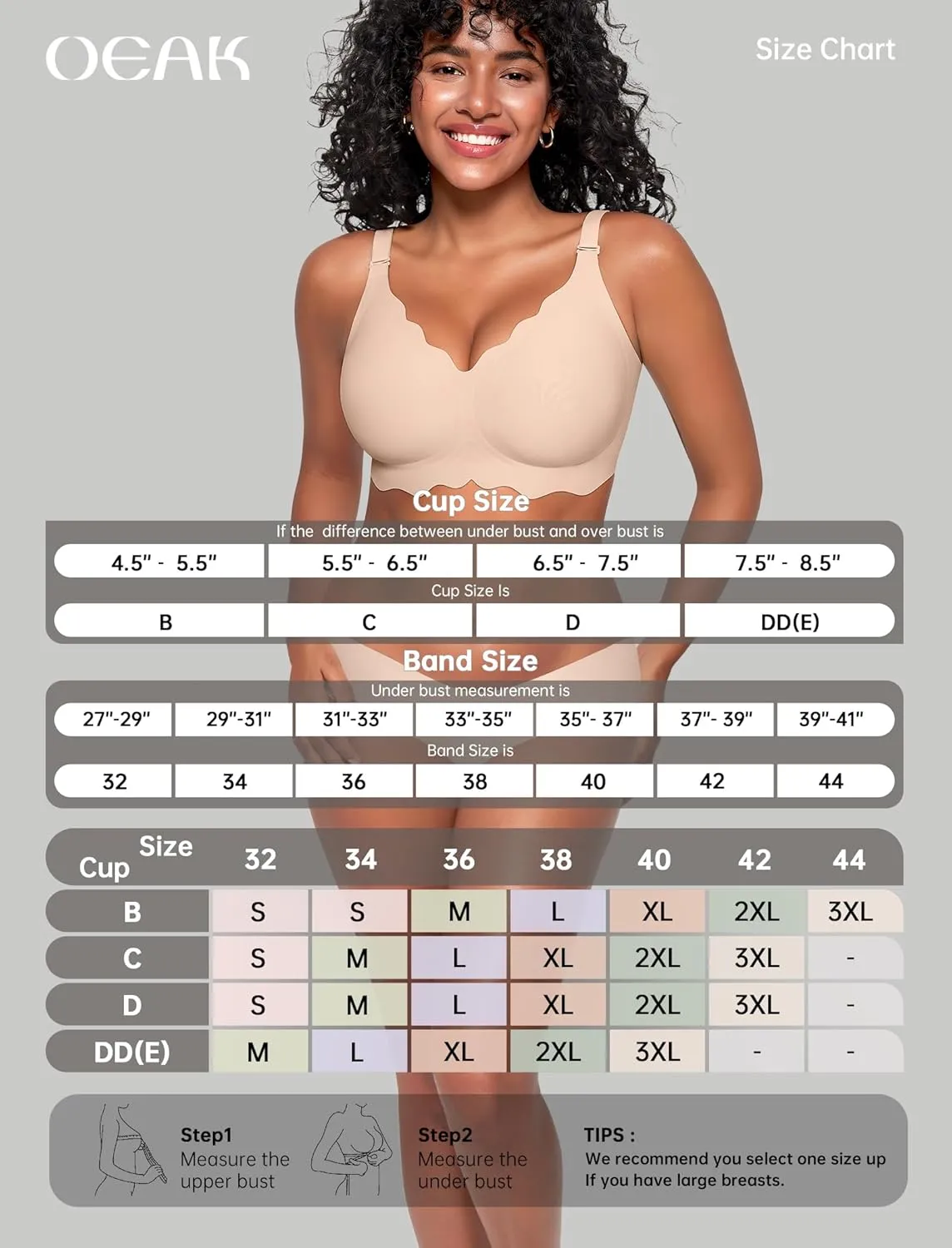 OEAK Women Bras No Underwire Scalloped Push Up Buttery Soft Tshirt Bra Seamless Full Coverage Convertible Everyday Bra