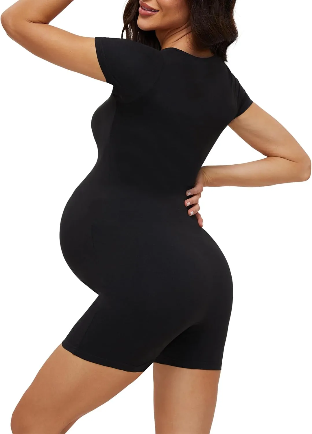Peauty Buttery Soft Maternity Bodysuit  Short Sleeve Romper, Square Neck, Photoshoot Casual Workout Maternity-Clothes