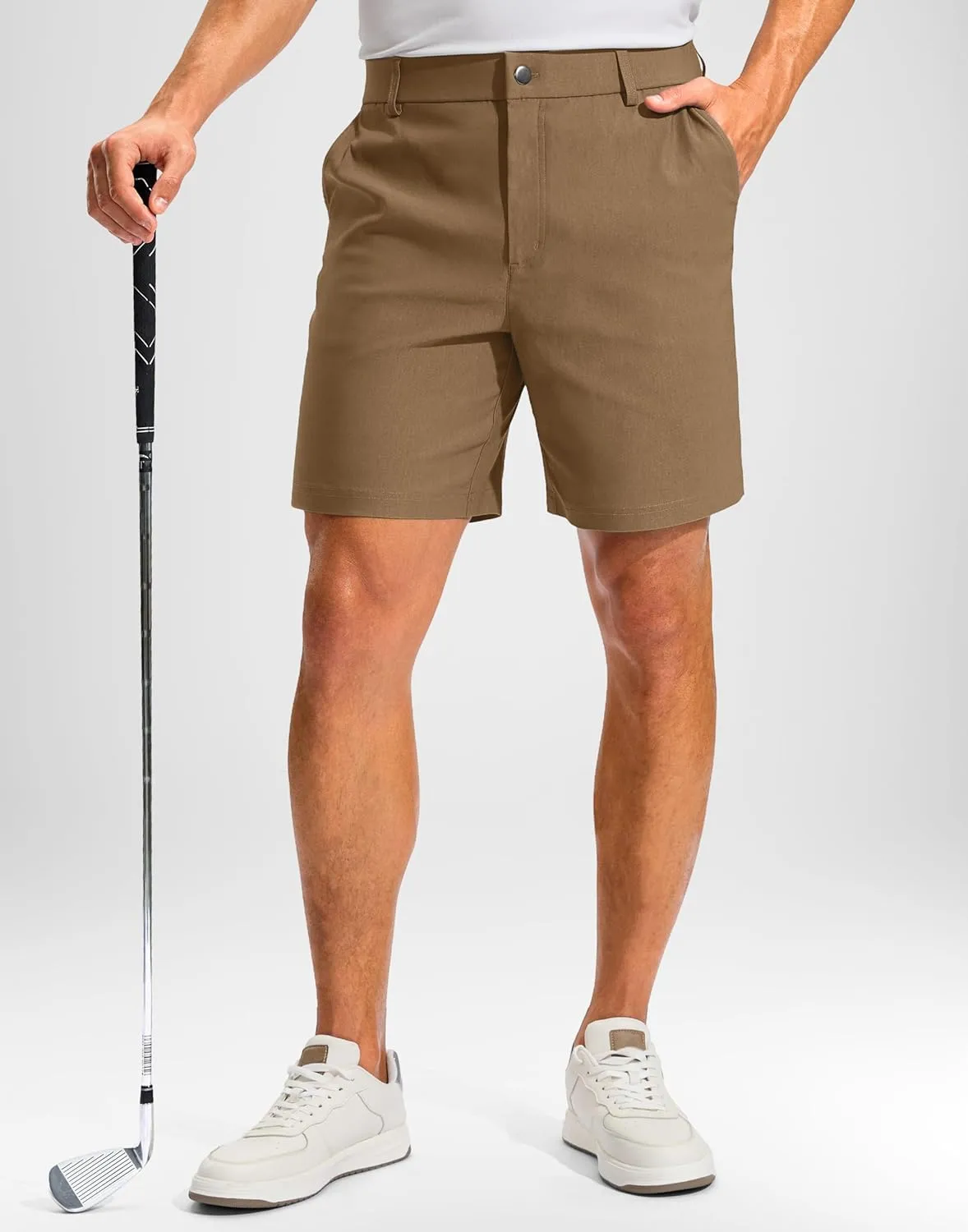 Pudolla Men's Golf Dress Shorts 7" Stretch Casual Work Hybrid Shorts for Men with 3 Pockets Quick Dry Breathable