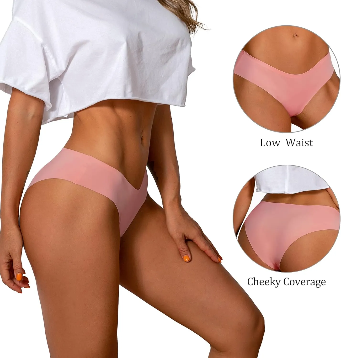 SHARICCA Women Seamless Cheeky Bikini No Show Panties Ladies Invisible Breathable Briefs Soft Stretch Underwear Multi Pack
