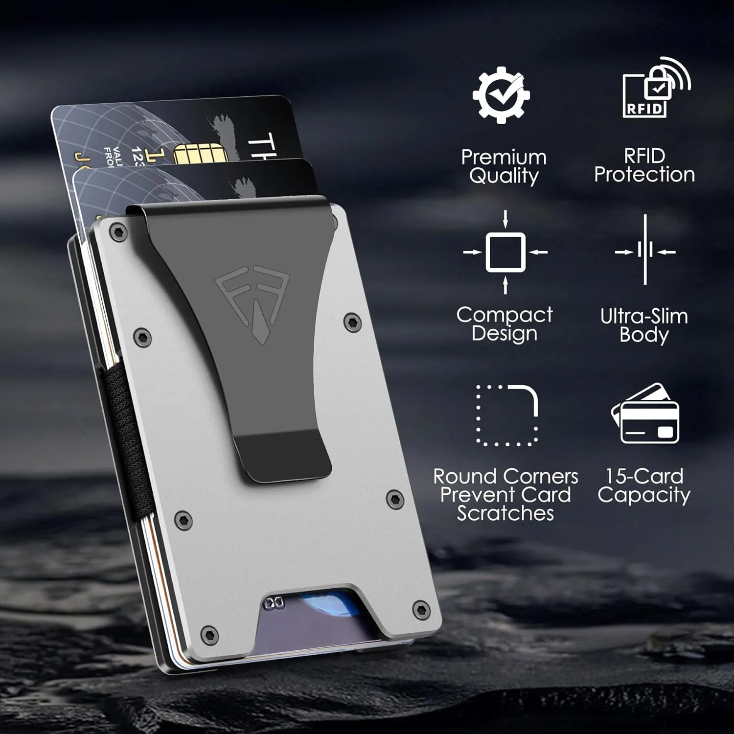 Slim Minimalist Wallet for Men with Money Clip - 15 Credit Card Holder RFID Wallet for Men - Front Pocket Mens Wallet with Compact Design - Easy to Access for Cards - Ideal Gift for Him(Matte Grey)