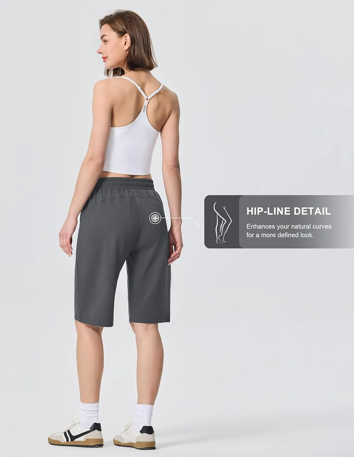 SPECIALMAGIC Cotton Sweat Shorts with Pockets for Women 10" Athletic Lounge Sports Workout Bermuda Knee Shorts