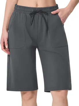 SPECIALMAGIC Cotton Sweat Shorts with Pockets for Women 10" Athletic Lounge Sports Workout Bermuda Knee Shorts