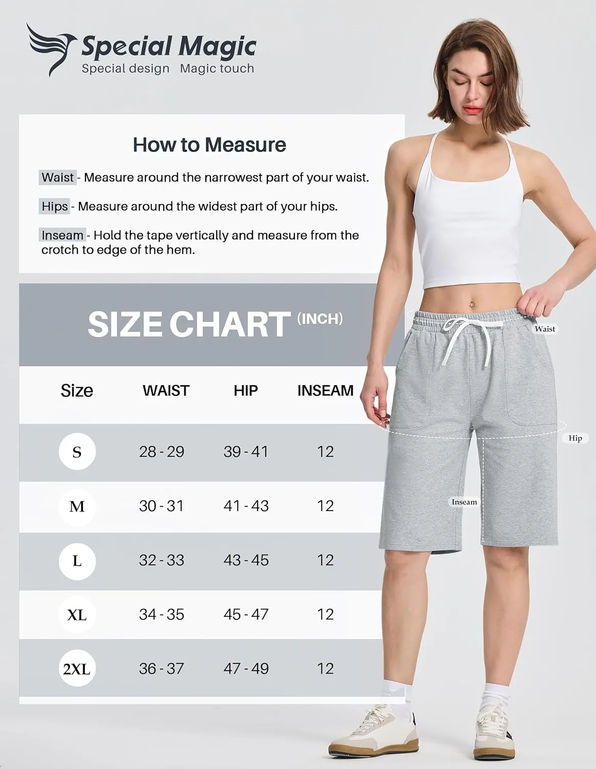 SPECIALMAGIC Cotton Sweat Shorts with Pockets for Women 10" Athletic Lounge Sports Workout Bermuda Knee Shorts
