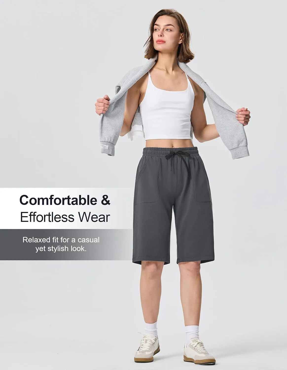 SPECIALMAGIC Cotton Sweat Shorts with Pockets for Women 10" Athletic Lounge Sports Workout Bermuda Knee Shorts
