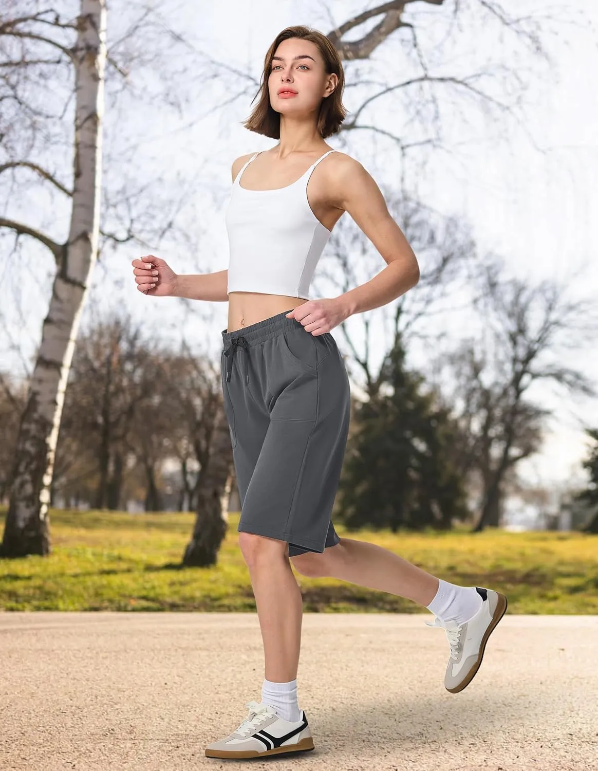 SPECIALMAGIC Cotton Sweat Shorts with Pockets for Women 10" Athletic Lounge Sports Workout Bermuda Knee Shorts