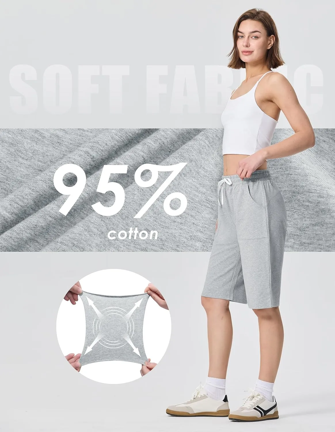 SPECIALMAGIC Cotton Sweat Shorts with Pockets for Women 10" Athletic Lounge Sports Workout Bermuda Knee Shorts