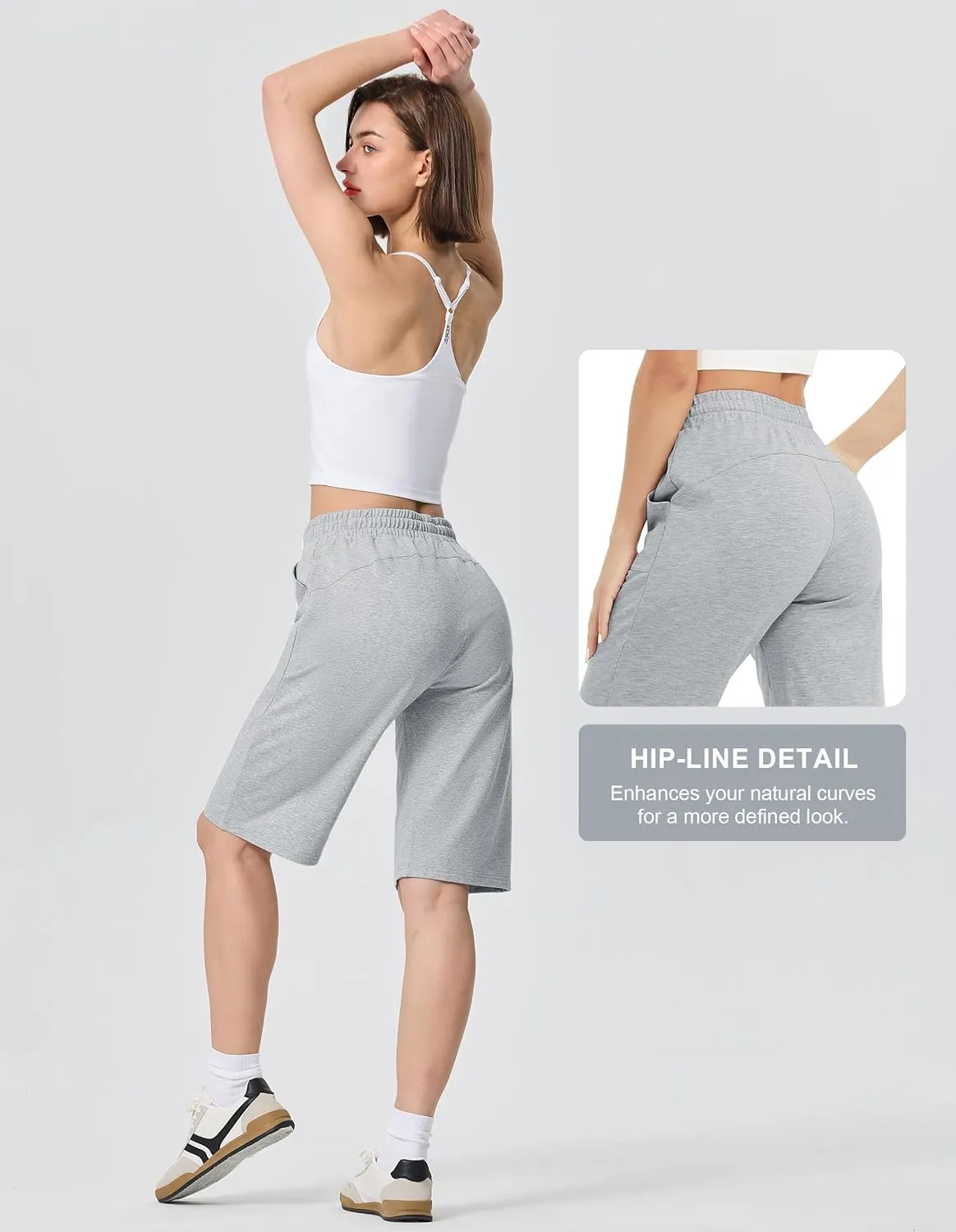 SPECIALMAGIC Cotton Sweat Shorts with Pockets for Women 10" Athletic Lounge Sports Workout Bermuda Knee Shorts