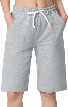 SPECIALMAGIC Cotton Sweat Shorts with Pockets for Women 10" Athletic Lounge Sports Workout Bermuda Knee Shorts