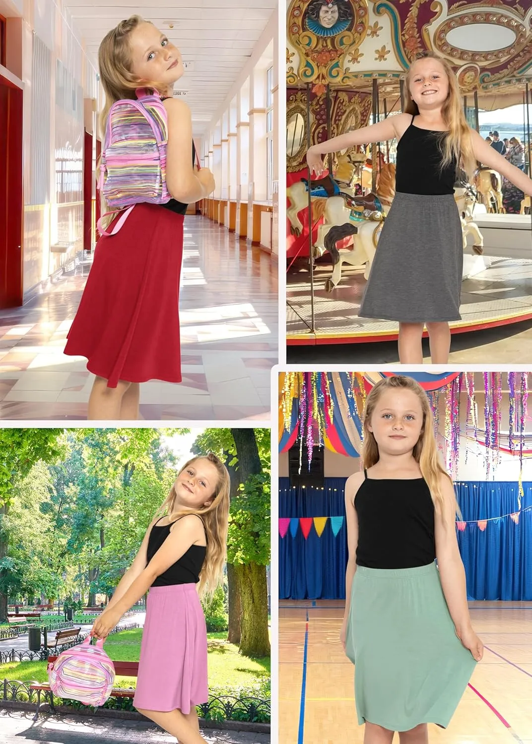 STRETCH IS COMFORT Youth Girls Flowy A-Line Skirt Knee Length and Ankle Length | Kids | Sizes 4-16
