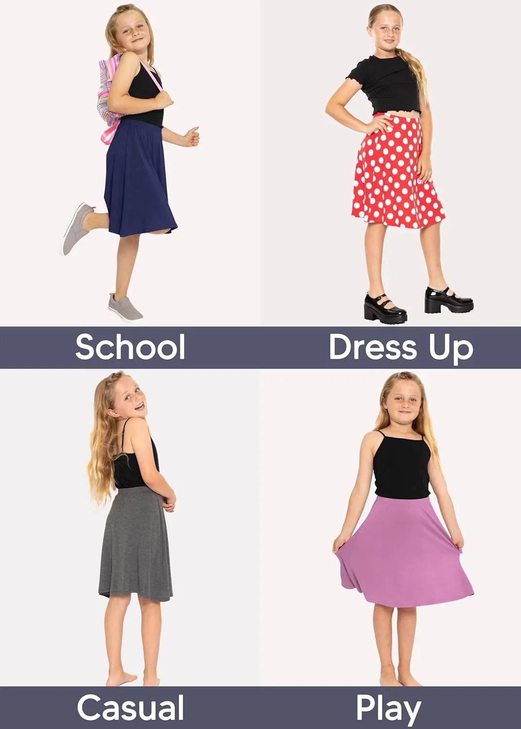 STRETCH IS COMFORT Youth Girls Flowy A-Line Skirt Knee Length and Ankle Length | Kids | Sizes 4-16