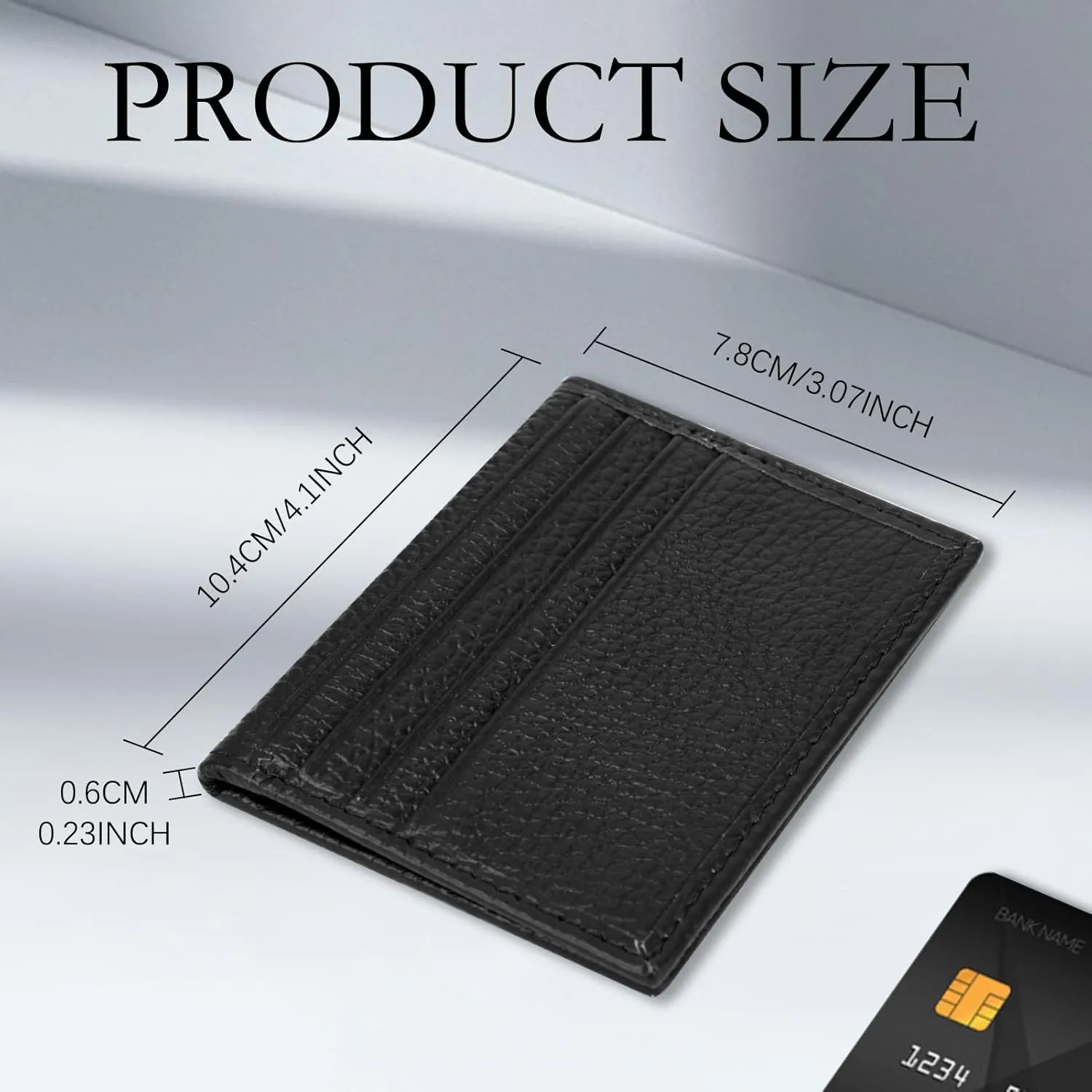 Unaone Slim Minimalist Wallet - Premium Leather Card Holder Card Case RFID Blocking Front Pocket Wallets with 8 Card Slots and 2 ID Window, Black