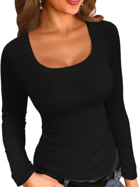 VICHYIE Womens Summer Short Sleeve Tops Square Neck Ribbed Slim Fitted Shirts Casual Tee Tshirt