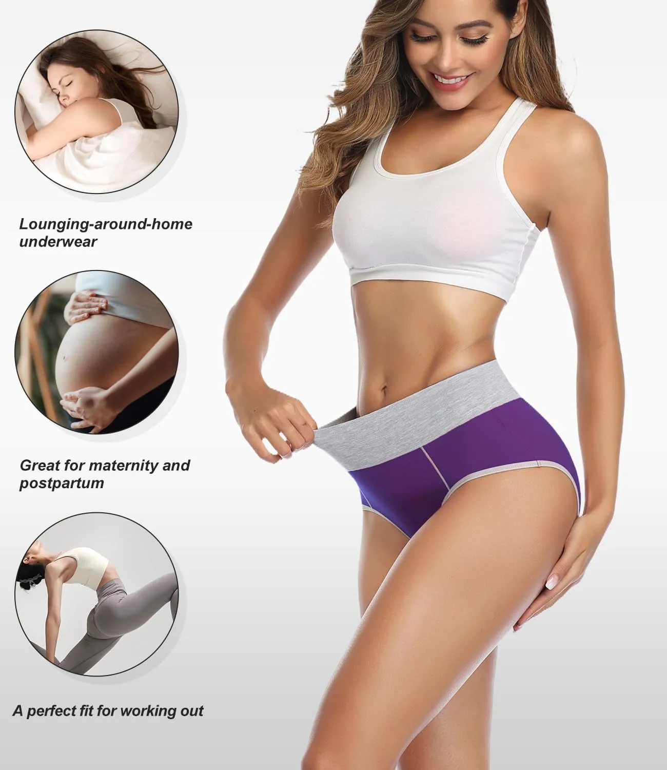 wirarpa Women's Cotton Underwear High Waist Stretch Briefs Soft Underpants Ladies Full Coverage Panties 5 Pack