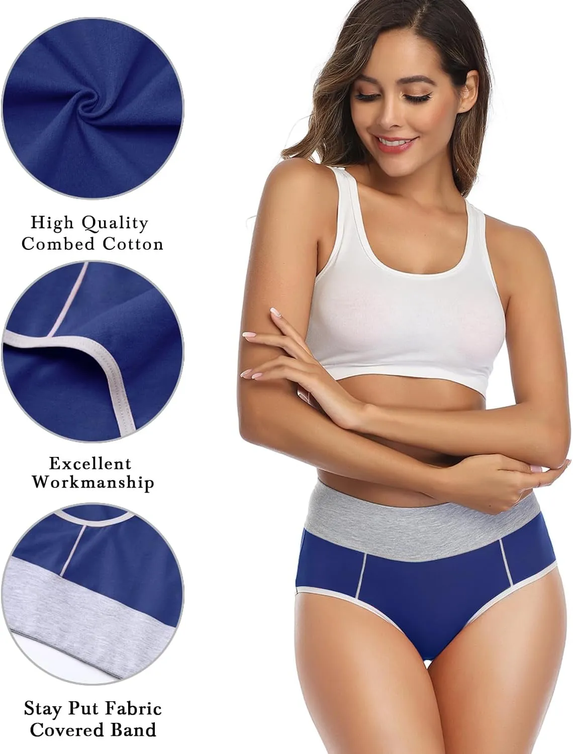 wirarpa Women's Cotton Underwear High Waist Stretch Briefs Soft Underpants Ladies Full Coverage Panties 5 Pack