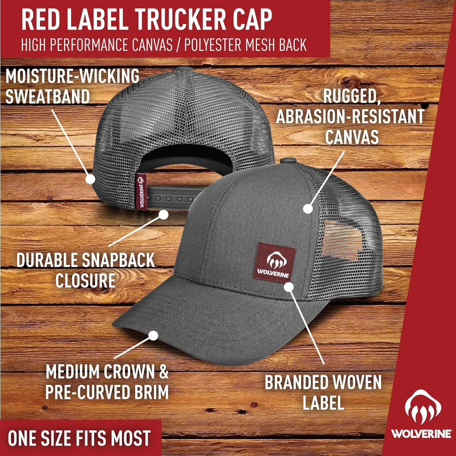 Wolverine Trucker Hat | Mesh Back | Snapback | Adjustable | Rugged | Durable | Workwear