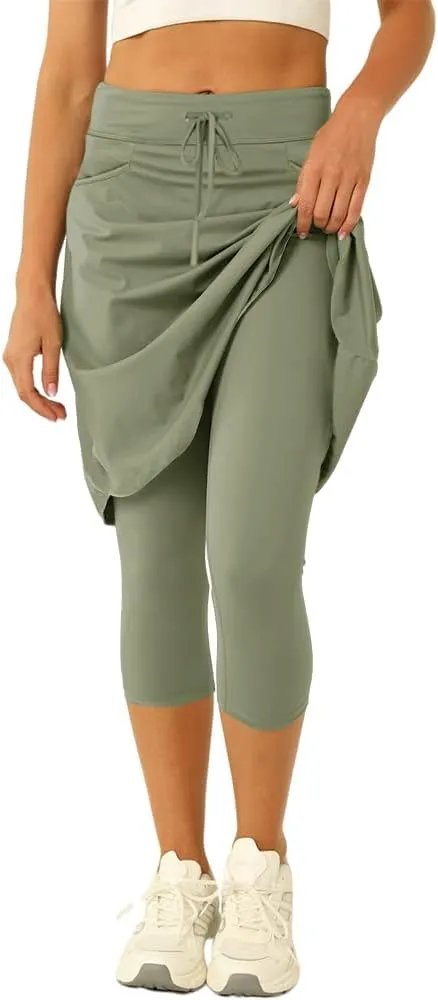 Women 20" Knee Length Tennis Skirt with Built in Legging Golf Skirts Skirted Legging with Pockets
