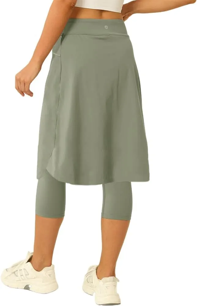 Women 20" Knee Length Tennis Skirt with Built in Legging Golf Skirts Skirted Legging with Pockets